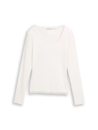 Denim Tom Tailor - Langarmshirt mit Spitze off white - Gr. - S