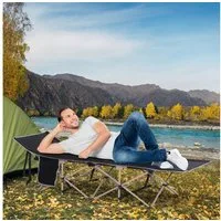 Outsunny Feldbett faltbar mit Tragetasche bis 150 kg Klappbett für Camping (Campingbett, 1-St., Campingliege) für Garten, Balkon, Schwarz