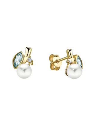 Fascination by Ellen K. Ohrringe Gold 375 mit weißer Perle 6,5mm, echtem Blautopas (beh.) und Zirkonia weiß