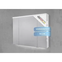 Intarbad Badezimmerspiegelschrank 3-türiger Spiegelschrank mit MULTI LED Beleuchtung, stufenlos dimmbar (Doppelspiegeltüren, Holz-/ Lackdekore, Maße von 90 bis 180 cm wählbar, Höhe 71,8 cm, Glasfachböden, Magnetleiste & Kosmetikspiegel Ø 12 cm) Vormo