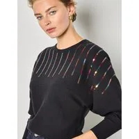 Apricot Rundhalspullover feiner Strickpullover mit Regenbogen-Pailletten