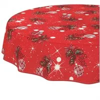 ANRO Tischdecke Weihnachten abwaschbare Weihnachtstischdecke (Einzelstück 1-tlg), Schmutzabweisend Weihnachten Rot Rund 100cm