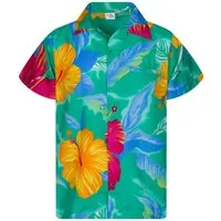 King Kameha Hawaiihemd Big Flower Funky Hawaii-Hemd Kurzarm Front-Tasche Stylish Unisex