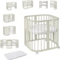 Waldin Babybett Mobiles Babybett aus Holz 7in1 mit Matratze, mitwachsend