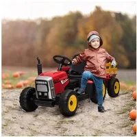 HOMCOM Elektro-Kinderauto Elektrischer Traktor, mit Anhänger, mit Fernbedienung, Belastbarkeit 30 kg, (2-tlg), für 3-6 Jahre Kinder, Rot