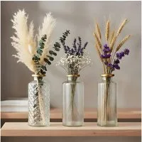 Levandeo® Dekovase, 3er Set Vase Glas Klar Gold H14cm Blumenvase Transparent Tischdeko