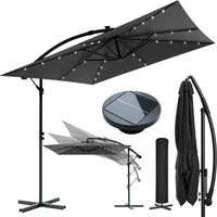 Huracan Sonnenschirm LED Solar Ø 250/300/350cm Ampelschirm mit Kurbel, Ständer, Gartenschirm Balkonschirm UV-Schutz Aluminium wasserdicht 360°neigbar