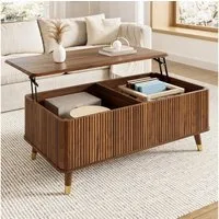 Merax Couchtisch höhenverstellbar Sofatisch Retro Beistelltisch (1-St), Wohnzimmertisch mit Stauraum und Holzbeinen, 97x52x56,5 cm