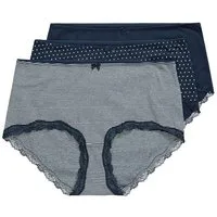 Ulla Popken Panty Hipster 3er-Pack Streifen / Punkte / uni