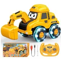 Wootoy RC-Bagger Ferngesteuerter Bagger Spielzeug-Baumaschine Spielzeug-Auto mit LED (mit 2-Tasten-Fernbedienung und integrierte Musik, 1-tlg., USB-C wiederaufladbar), Manuell beweglicher Schaufelarm im Sandkasten Garten oder Innenbereich
