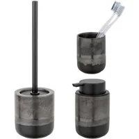 SCHÖNER WOHNEN-Kollektion Badaccessoire-Set »Riolo«, Set, 3 tlg., Zahnputzbecher, Seifenspender & WC-Garnitur, aus Keramik, Effektglasur
