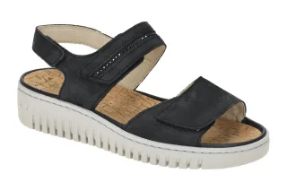Waldl?ufer 630001 K-VALERIE Damen Sandale Blau-Marine Klettverschluss Keilabsatz