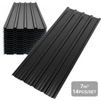 Mondeer Wellplatte Dachplatten(14-tlg), 0,25 mm, (Metall Trapezblech, 14-St), Wellblechplatten für Dach, 7m², 110*46cm, Schwarz