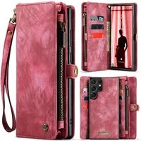 CaseMe Handyhülle Caseme Samsung Hülle mit Zipper 2in1 Samsung S24 Ultra-Rot