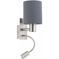 EGLO Wandleuchte PASTERI, Ein-/Ausschalter, Lesearm, LED fest integriert, ohne Leuchtmittel, Warmweiß, Wandlampe, Spot, Metall und Textil, E27