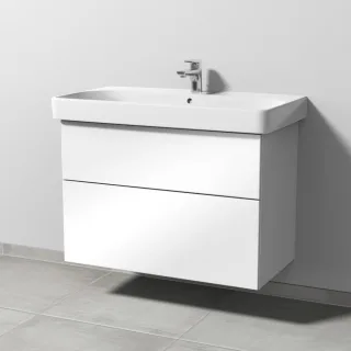 Sanipa 3way Waschtischunterbau zu Geberit Smyle Square Waschtisch mit 2 Auszügen, Weiß-Glanz SF67178