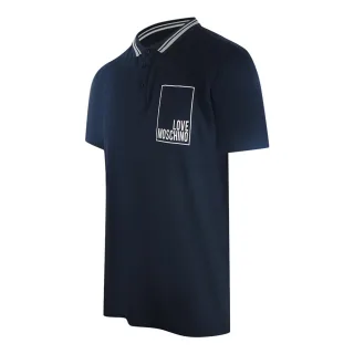 Love Moschino Marineblaues Poloshirt Mit Kleinem Weißen Box-logo