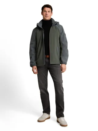 Tom Tailor - Hybrid Fleecejacke mit Kapuze darkest olive - Gr. - XL