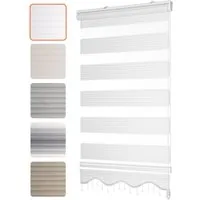 Doppelrollo Klemmfix, Fenstergardinen mit Perlen, Alpinaweiß, Bailena, Lichtschutz, ohne Bohren, freihängend, Klemmfix, Duo Rollos mit Volant Bordüre, Seitenzugrollo