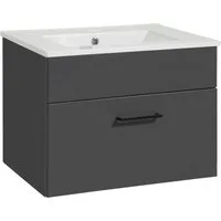 welltime Waschtisch Trento Light mit Keramik-Auflagebecken, 1 feste Blende und 1 Auszug, Breite: 61cm, Anthrazit Matt