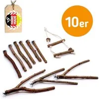 halmland Vogelspielplatz 10er Pack Naturholz- Sitzstangen inkl. Vogelschaukel