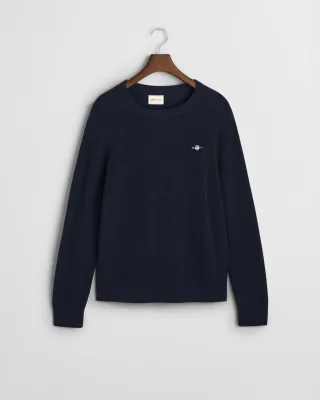 GANT - Gerippter Rundhalspullover aus Baumwoll-Woll-Gemisch evening blue - Gr. - XXL