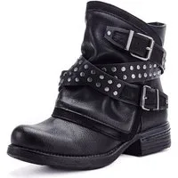 Pogolino ST012 Bikerboots Damen Biker Boots mit Nieten flach leicht gefüttert Stiefeletten