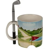 Out of the Blue Tasse Golfplatz Kaffeetasse ca. 10 x 8 cm mit Zubehör für Tischgolf, Steingut, inkl. Golfschläger und Golfball