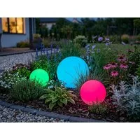 Reality Leuchten LED Solarleuchte 3er SET Garten Solarkugeln Ø 20cm & 30cm, Farbwechsel dimmbar, LED fest integriert, Warmweiß, Solar Gartenlampen, Kugel-Leuchten, Leuchtkugeln zur Gartenbeleuchtung