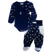 La Bortini Body & Hose Wickelbody Hose Baby Anzug 2tlg Set Body in Blau oder Weiß mit Anker aus reiner Baumwolle, 44-50 56 62 68 74 80 86 92 98