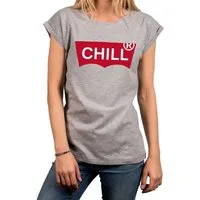 MAKAYA Print-Shirt Damen Kurzarm Sommer Top Aufdruck Chill Motiv Modern Oversize Tunika Große Größen