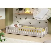 Kids Collective Kinderbett Bodenbett mit Rausfallschutz & Lattenrost Montessori Betten Kinder (Verfügbare Größen: 80 x 160, 80 x 180, 90 x 190, 90 x 200, 120 x 200, 140 x 200 cm), Jugendbett Einzelbett Kiefer mit Matratze Kaschmir 80x160 cm