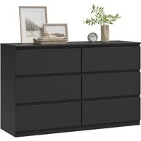 Woltu Kommode (1 St), mit 6 Schubladen, Schubladenschrank, 120 x 40 x 75 cm, Schwarz