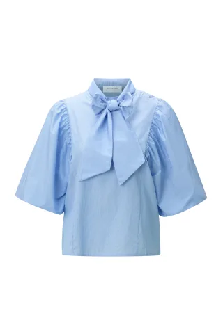 Rich & Royal - Cotton Striped Blouse with Removable Bow skyway blue - Gr. - 34