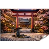 islandburner Poster Japanischer Garten mit Torii und Kirschblüten als - Standard