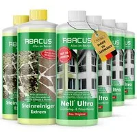 ABACUS Nell Ultra & Steinreiniger Extrem Grünbelagentferner Grünbelagentferner (Entfernt sofort Algen, Schmutz, Grünbelag und Flechten, [6-St. 4x1000ml Nell Ulta Grünbelagentferner 2x1000ml Steinreiniger Extrem mit Sofortwirkung)