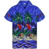 King Kameha Hawaiihemd Parrot Funky Hawaii-Hemd Herren Kurzarm Front-Tasche Stylish Unisex