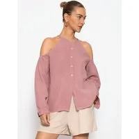 SASSYCLASSY Hemdbluse Musselin Bluse mit Cut-Outs für Damen Moderne Langarmbluse mit Knopfleiste in fließendem Schnitt
