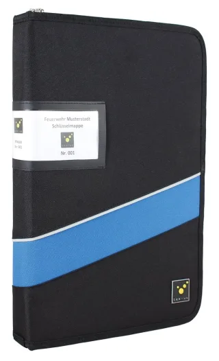 Schreib- und Schlüsselmappe | tee-uu | KEYSTUFF XL Schlüsselmappe | schwarz/blau | 14 Schlüsselclips | Ringbuchmechanik und DIN A4 Schreibbrett