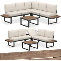 tectake Gartenlounge-Set Aluminium Garten-Lounge-Set, (Set., 1-tlg), Tisch und seitliche Ablageflächen aus robustem Polywood