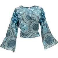 Guru-Shop Longbluse Kurztop, Boho Blusentop, Wickeltop, Wickelbluse.. alternative Bekleidung