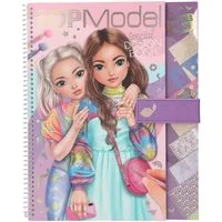 Depesche Skizzenbuch TOPModel Malbuch mit 33 vorgedruckten Seiten zum Outfit-Gestalten, Set inkl. Papier, Schablone, Sticker, weiß