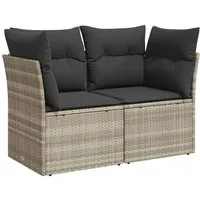 vidaXL Loungesofa Gartensofa mit Kissen 2-Sitzer Hellgrau Poly Rattan, 1 Teile