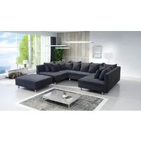 Küchen-Preisbombe Sofa Wohnlandschaft Sofa Couch Ecksofa Eckcouch Cordstoff grau Minsk XXL, Sofa in U-Form mit Hocker