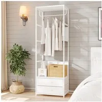 VOWNER Garderobenständer mit Sitzbank, Schublade & Kleiderstange, schmaler Flurgarderobe, (1 St), moderner Kleiderständer mit 2 Schubladen & stabiles Schuhregal