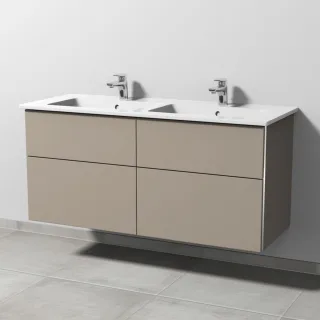 Sanipa 3way Keramik-Set Venticello Keramik-Doppelwaschtisch und Unterbau mit 4 Auszügen, Sandgrau-Ma BS32867