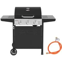 Royal Gourmet Gasgrill Grillwagen 3 Brenner 9 kW Camping Gaskocher mit Kochplatte, Gartengrill mit Flaschenöffner, 121,6x57,8x105cm