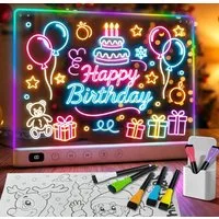 TSE Malpalette LED Zeichenbrett Kinder 35x25cm Akku 13 Lichtmodi Neon Stifte