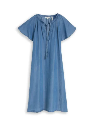 Tom Tailor - Loose Fit Kleid mit Quasten clean light stone blue denim - Gr. - 44