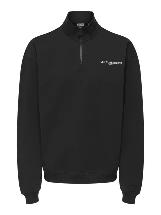 ONLY&SONS - ONSLES CLASSIQUES LOOSE HALFZIP N jet black - Gr. - S